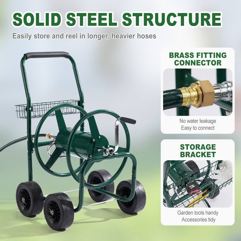 Hose Reel Cart, Hold Up to 250 ft Hose, Garden Water Hose Carts Mobile Tools with 4 Wheels,for Garden Yard Lawn