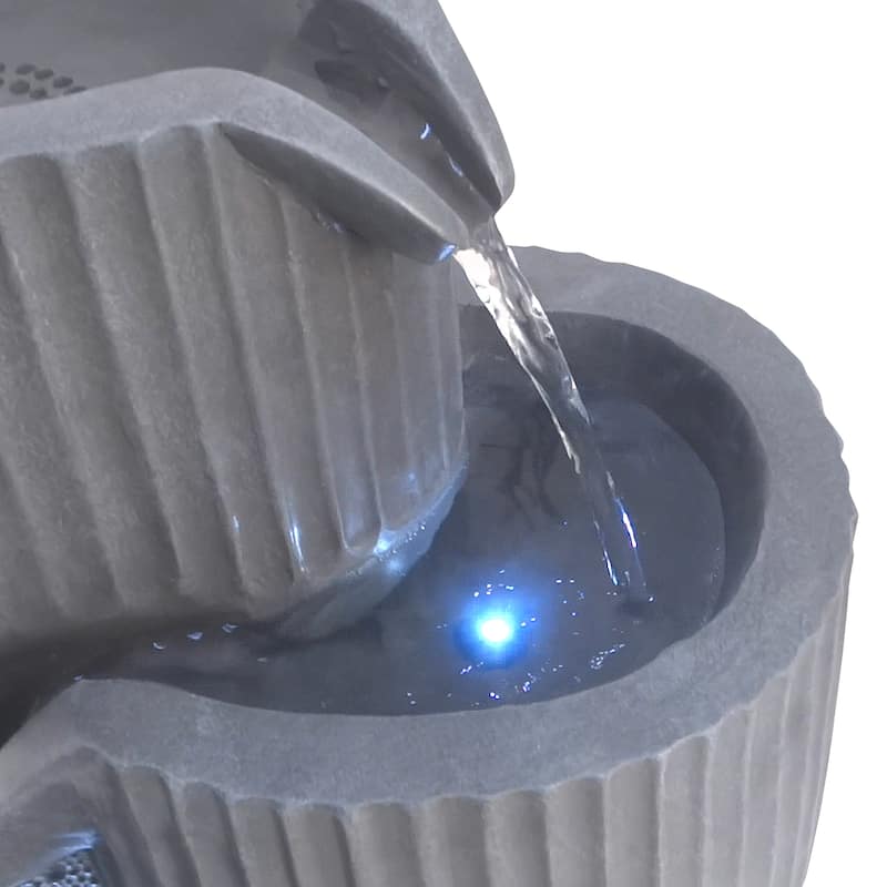 5-Tier Gray Fluted Pots Fountain with LED Lights