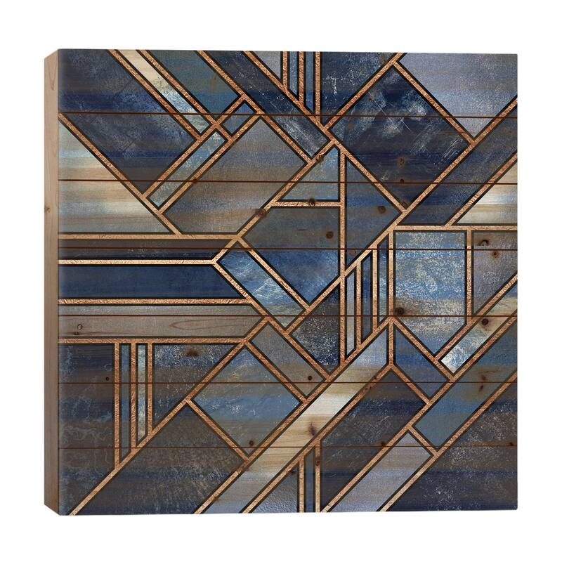 Blue City Print On Wood by Elisabeth Fredriksson - Multi-Color - 26x26x1.5