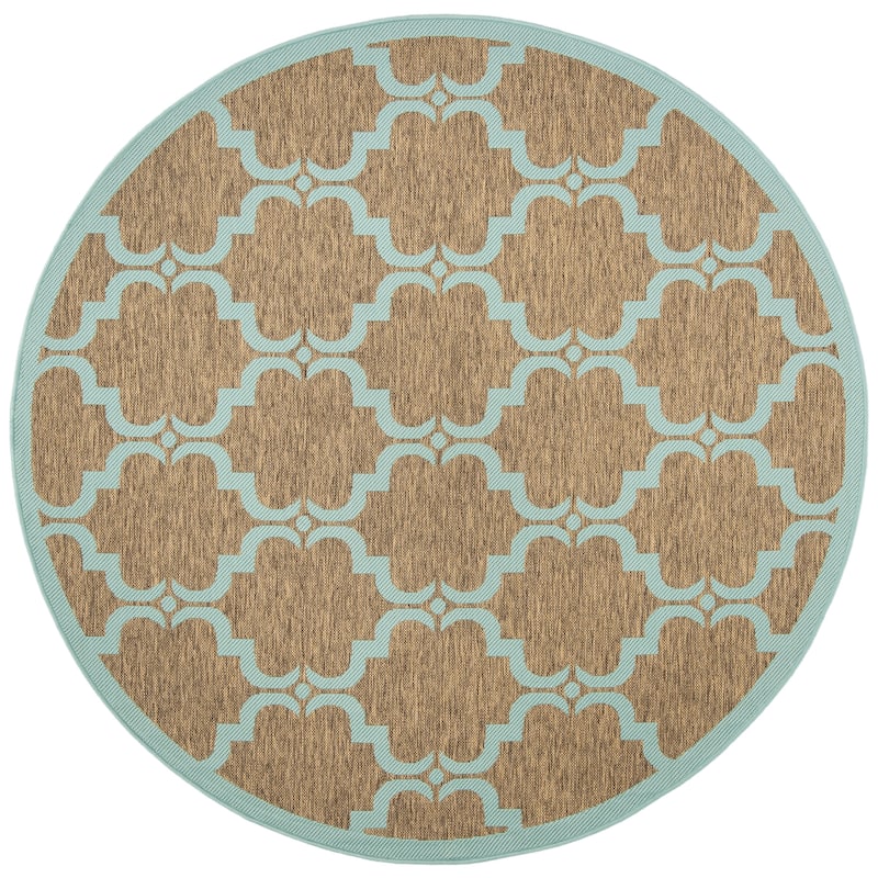 SAFAVIEH Courtyard Charleen Indoor/ Outdoor Waterproof Patio Backyard Rug - 6'7" Round - Brown/Aqua