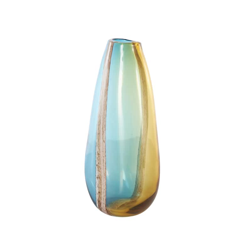 Glass Ombre Decorative Vase with Brown Textured Stripe Details - Multi Colored - Roche River Decor