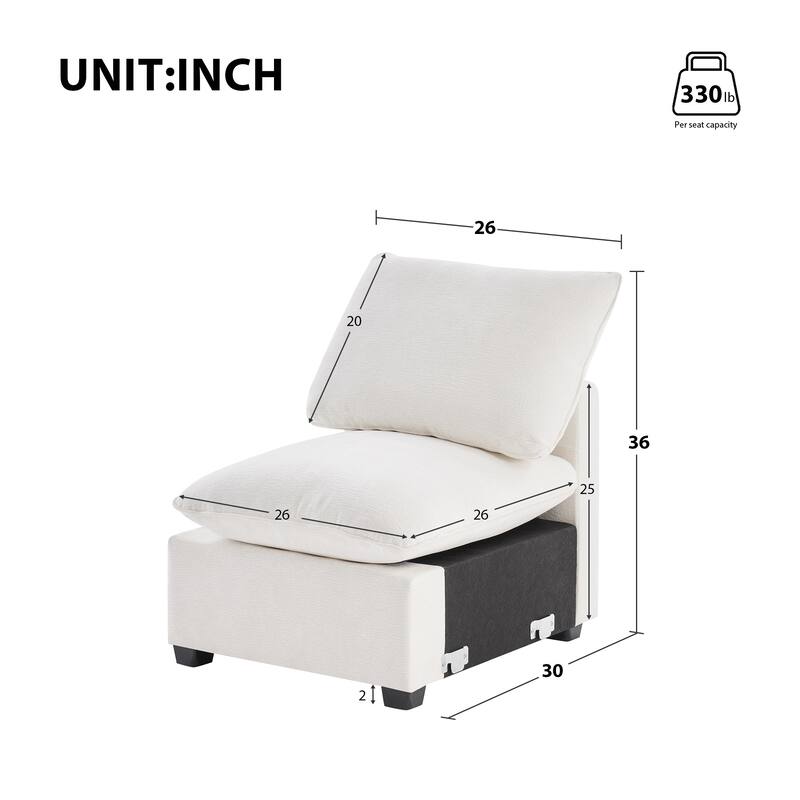 Chenille Modular Sofa Section - Deep Seat Single Module
