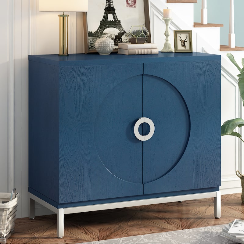 Simple Storage Cabinet Accent Cabinet with Solid Wood Veneer - Navy