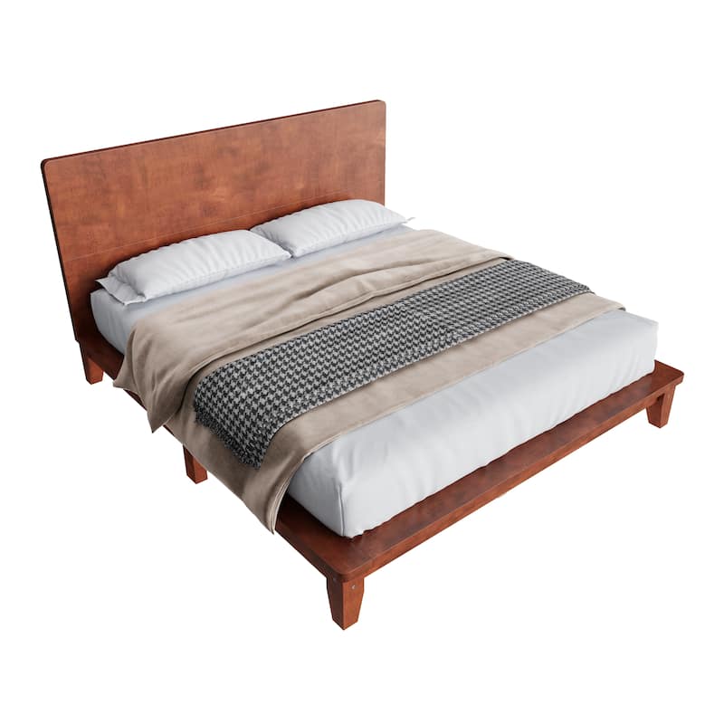 Low-Profile Platform Bed Frame with Headboard, Wood Slat Support, Wingback Panel Bed