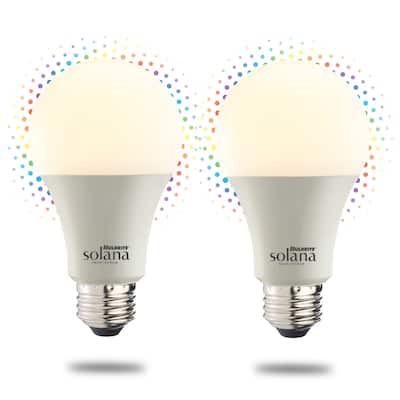 Bulbrite Solana Smart LED A19 60W Equivalent Color Changing WIFI Light Bulb, Frost, 2PK - 2200K-6500K / Multi-Color
