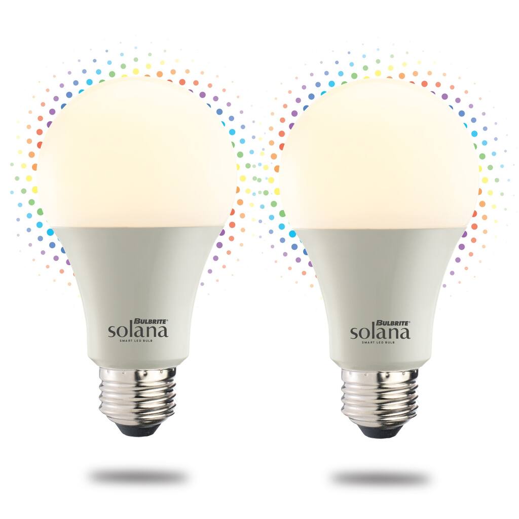 Bulbrite Solana Smart LED A19 60W Equivalent Color Changing WIFI Light Bulb, Frost, 2PK - 2200K-6500K / Multi-Color