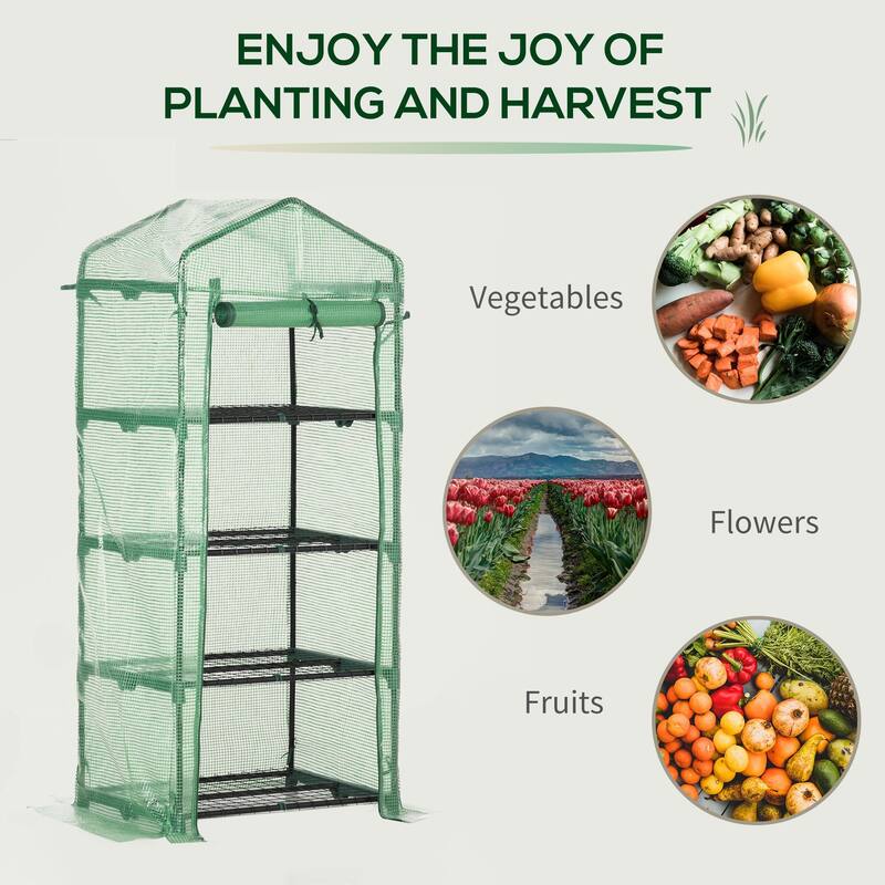 Portable Greenhouse, Outdoor Hot House Plant Flower Greenhouse with 4 Tier Shelves, Steel Frame, PE Cover, Dark Green
