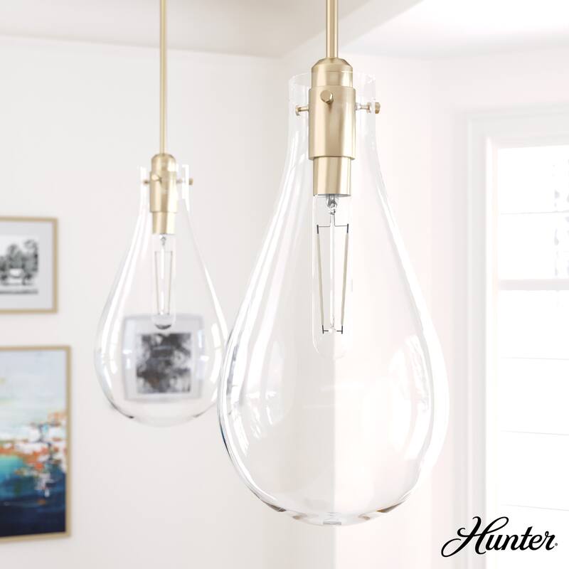 Hunter 9" Lundin 1-Light Pendant - Kitchen Island, Dining Room - Contemporary, Transitional - Palm Gold