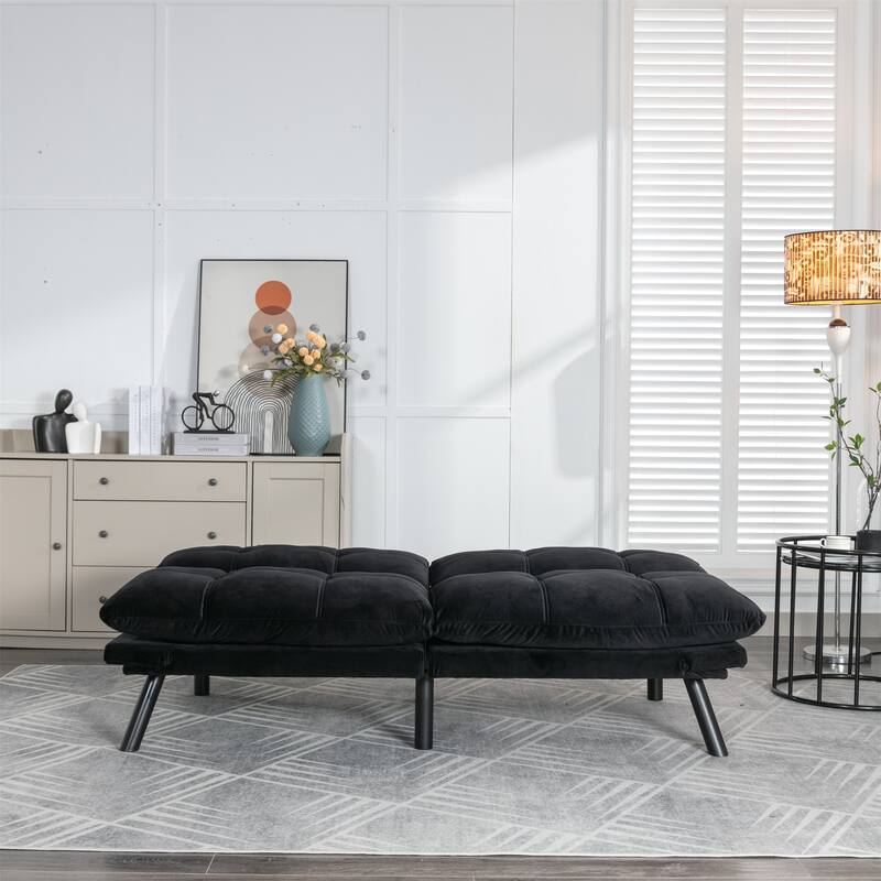 Velvet Sofa Bed with Adjustable Armrest and Backrest