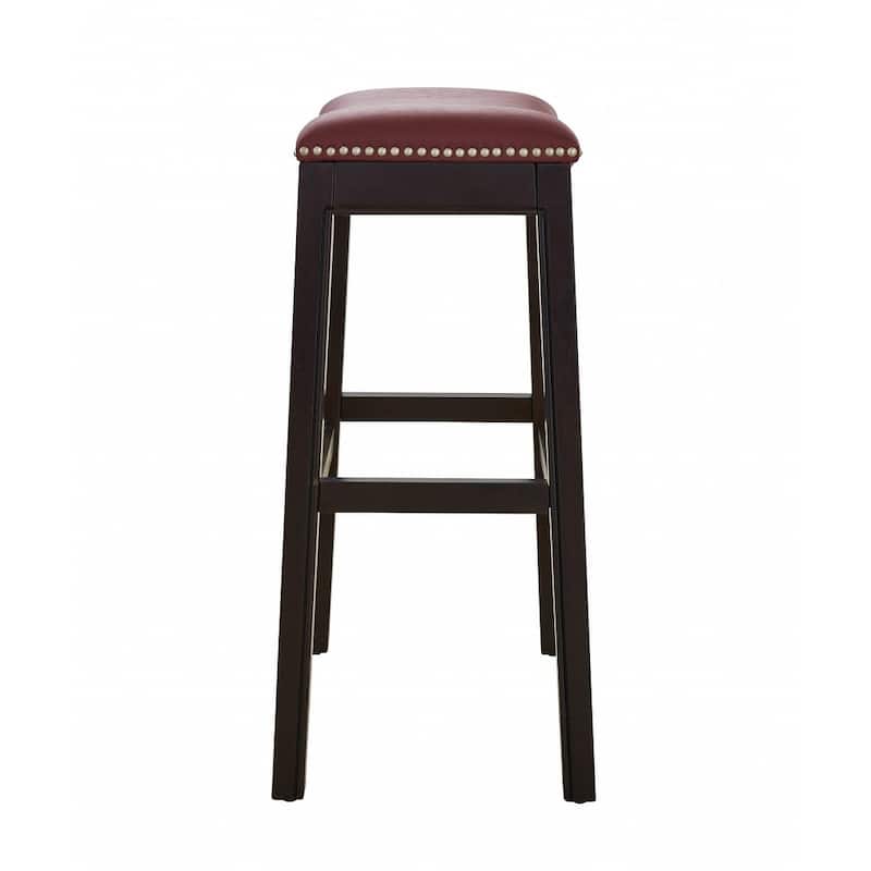 HomeRoots 31" Dark Red and Espresso Solid Wood Backless Bar Chair
