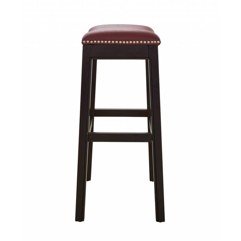 HomeRoots 31" Dark Red and Espresso Solid Wood Backless Bar Chair