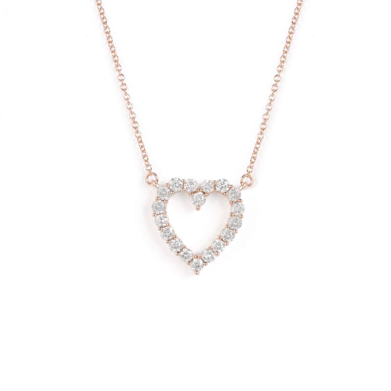 IGI Certified 14K Gold 1/2ct Diamond Open Heart Pendant Necklace for Women