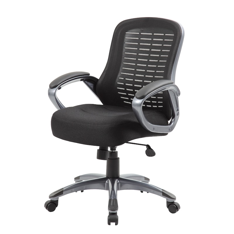 Rolling High Back Office Chair, Black Mesh and Vinyl, Lumbar Support