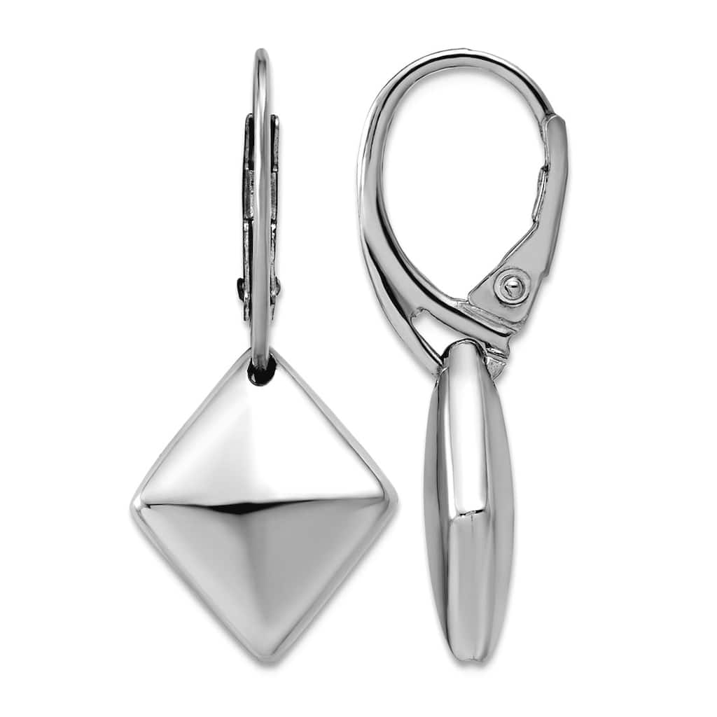 Curata 925 Sterling Silver Italian Beveled Diamond-shaped Dangle Leverback Earrings - 32x15mm