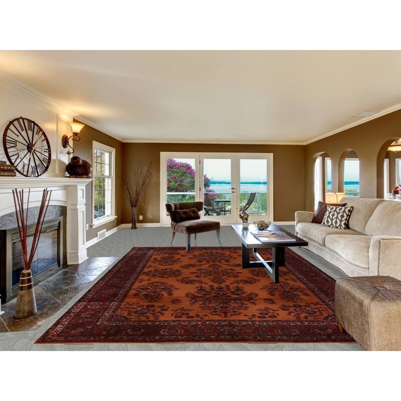 Orange Floral Sparta Turkish Area Rug Hand-Knotted Wool Carpet - 8'10"x 12'10"