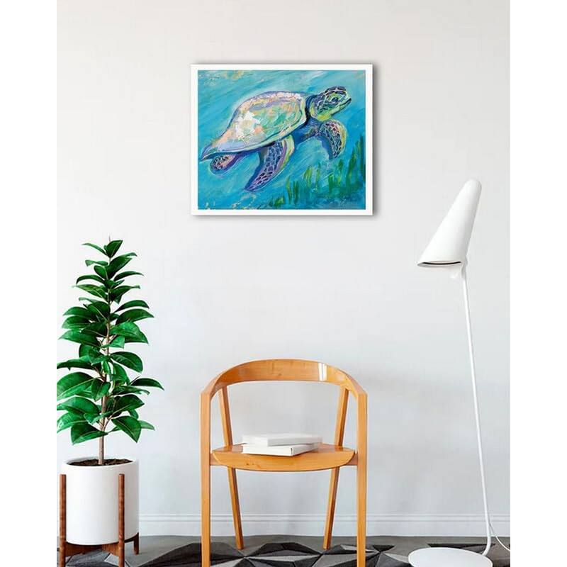 Sea Turtle Swim Framed Poster - 24 x 24 Inch - White