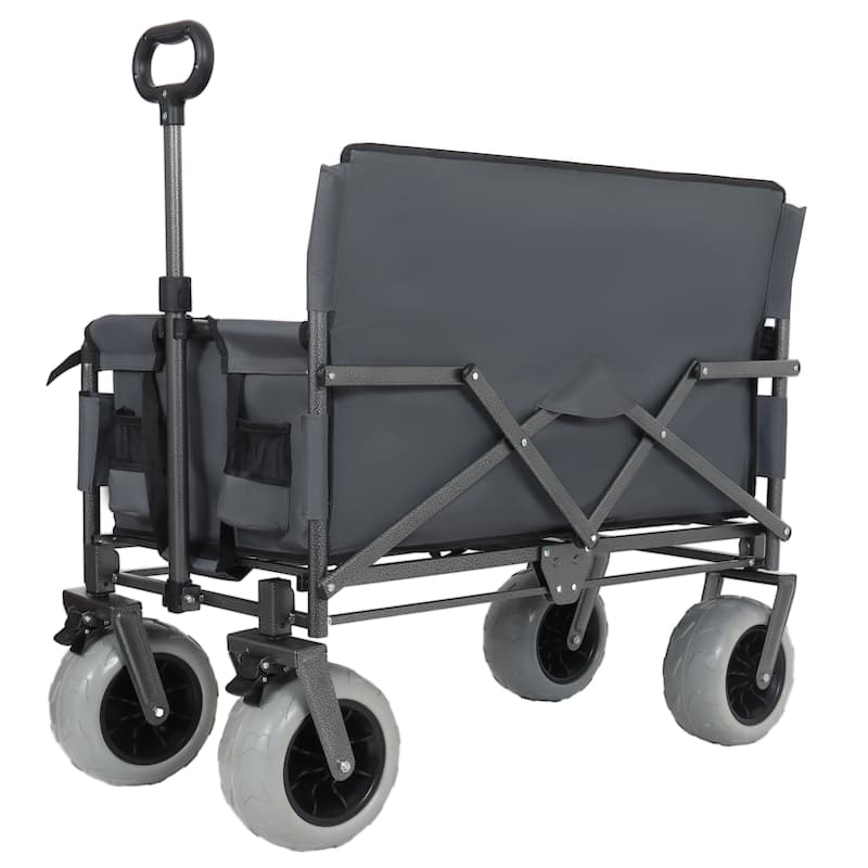 3-In-1 Folding Wagon With Bench Seat-500lbs Capacity,9"X4" Beach Tires For Camping & Beach
