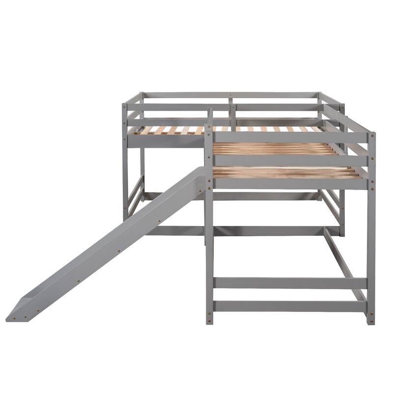 L-Shaped Bunk Bed with Slide and Short Ladder