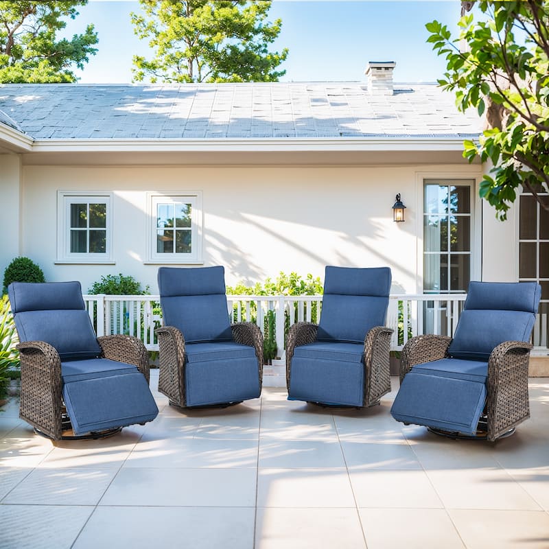 Pocassy Versatile Outdoor Recliner Chair - Blue Cushion - 4 Swivel Chairs