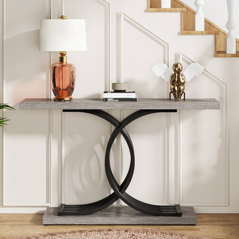 Modern Faux Marble Entryway Console Table with Geometric Gold Legs - 11.81"D x 39.37"W x 31.49"H