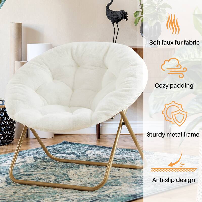 Cozy Saucer Chairs Faux Fur Living Room Reading Lounge Furniture Folding Comfy - 25.6"D x 35.8"W x 32.3"H