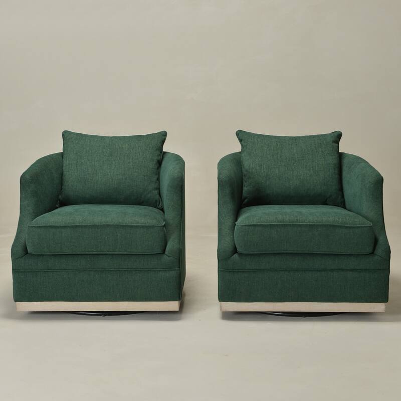 KINWELL 31" Wide Linen Fabric Upholstered Swivel Barrel Accent Chair