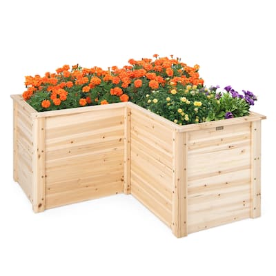 Costway 24'' L-Shaped Deep Root Planter Box Wooden Raised Garden Bed - See Details