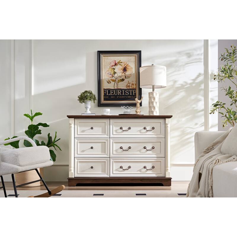 Farmhouse Style 6 Drawer Dresser Chest