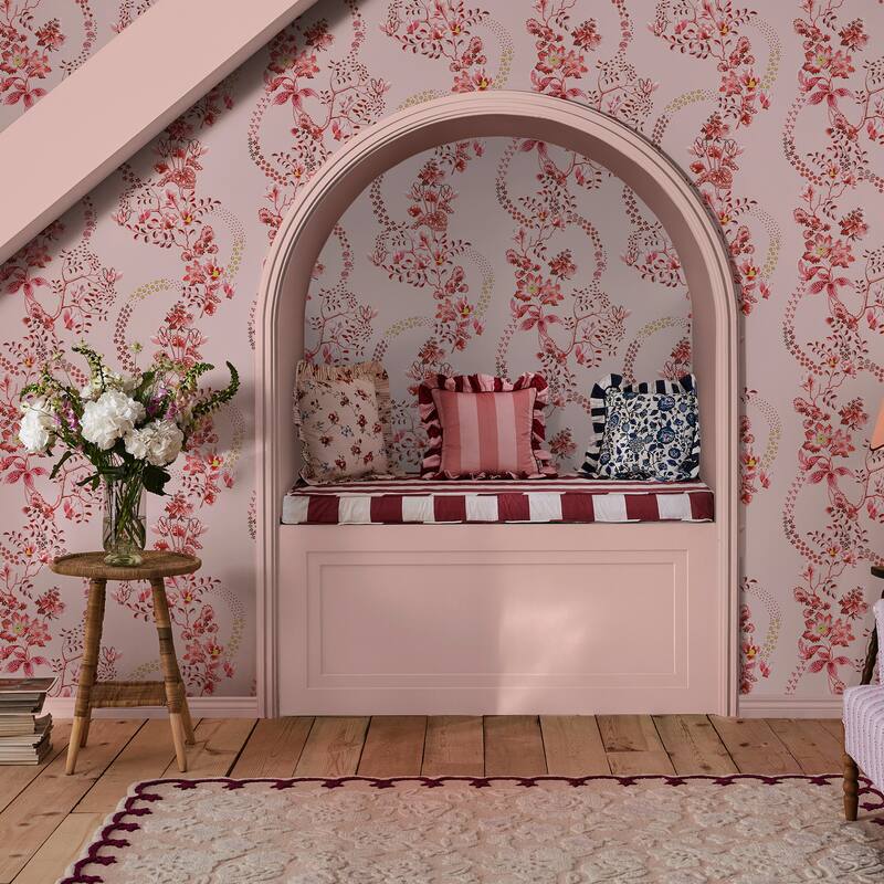 Cath Kidston Road Floral Pink & Red Wallpaper