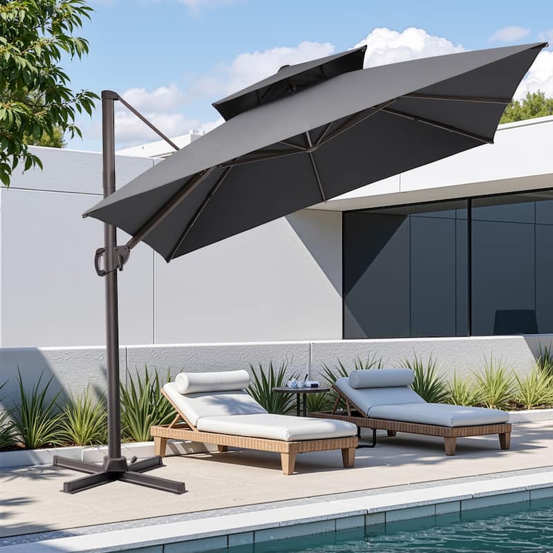 10.5ft Outdoor Patio Double Top Cantilever Offset Umbrella - Dark Grey