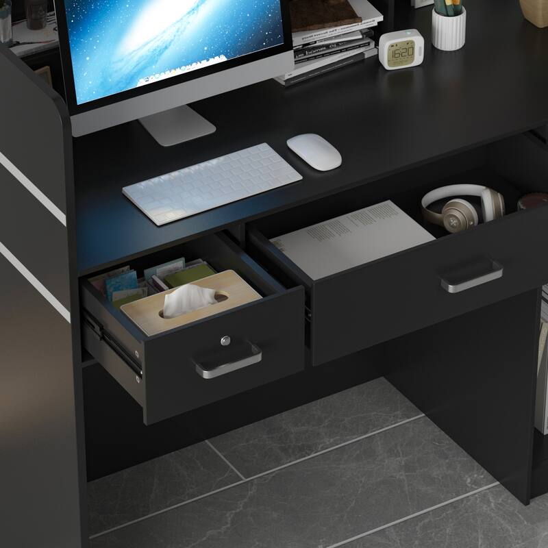 Timechee Reception Desk Counter with Lockable Drawers, Black