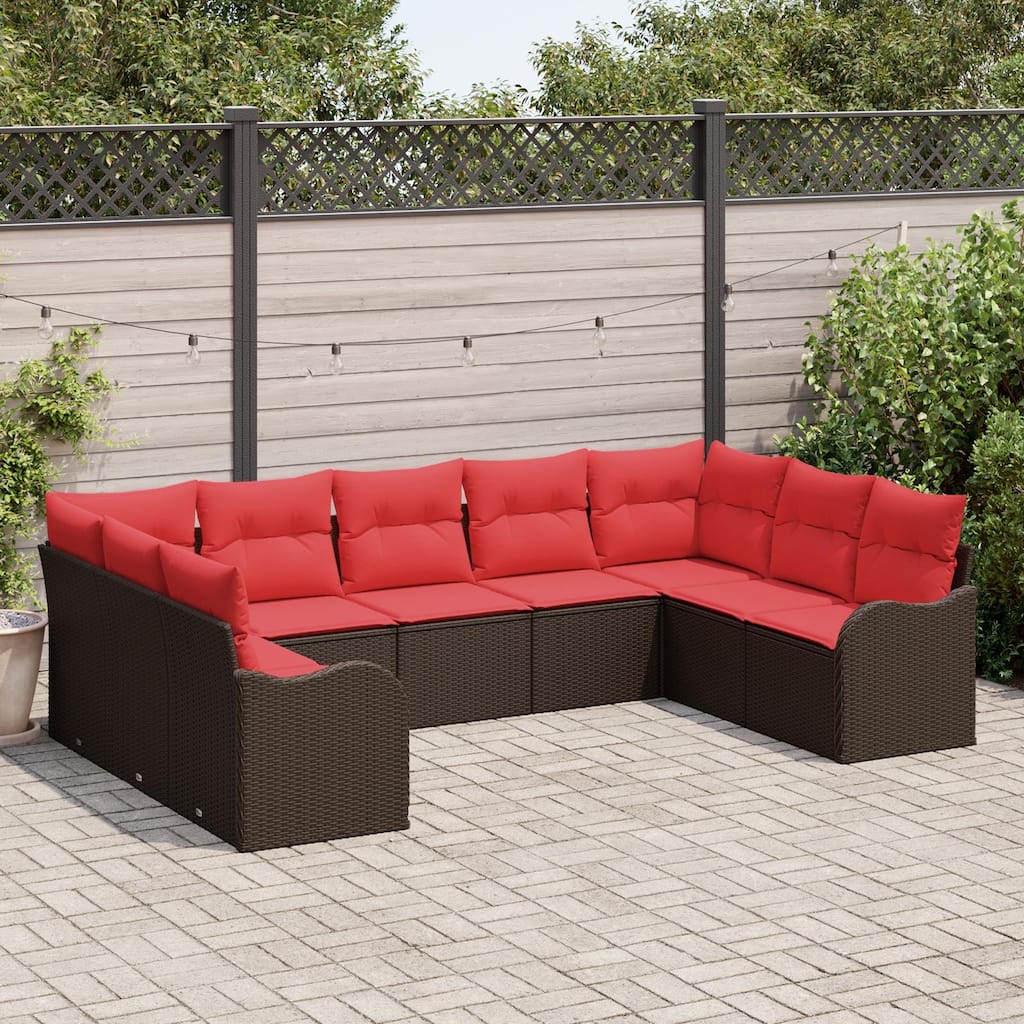 vidaXL 9/10 Garden Sofa Set with Cushions Black/Brown/Grey Poly Rattan - 113.8 x 69.9 x 27.2