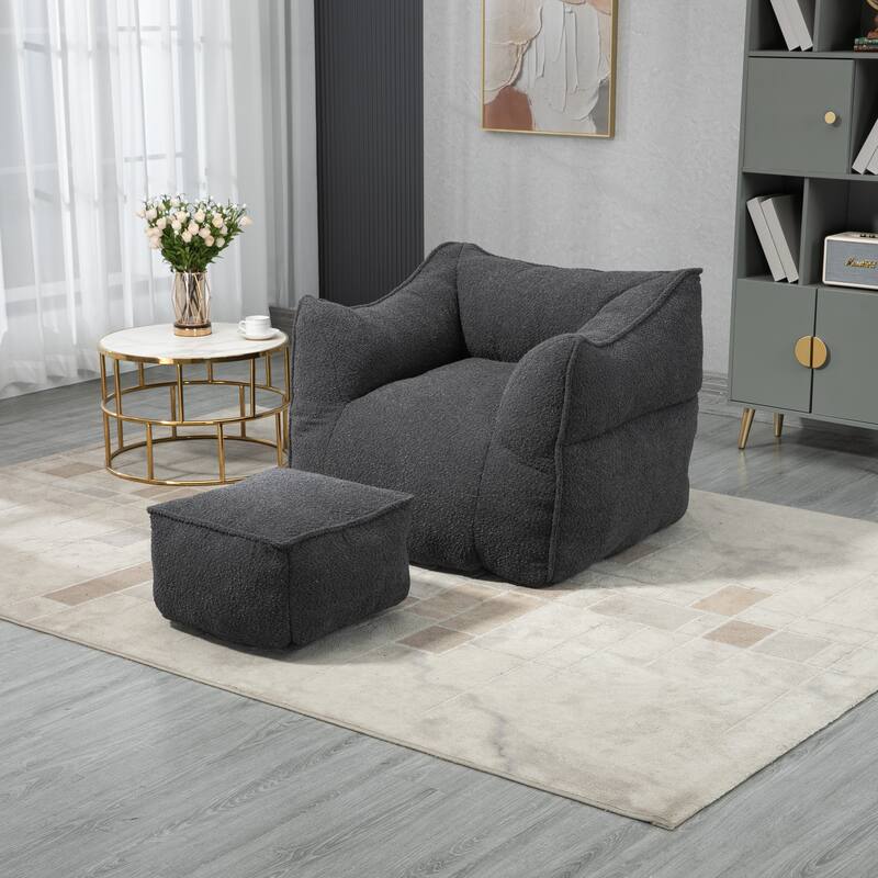 GDFStudio - COOLMORE Boucle Bean Bag Chair with Memory Foam Filling for Ultimate Comfort