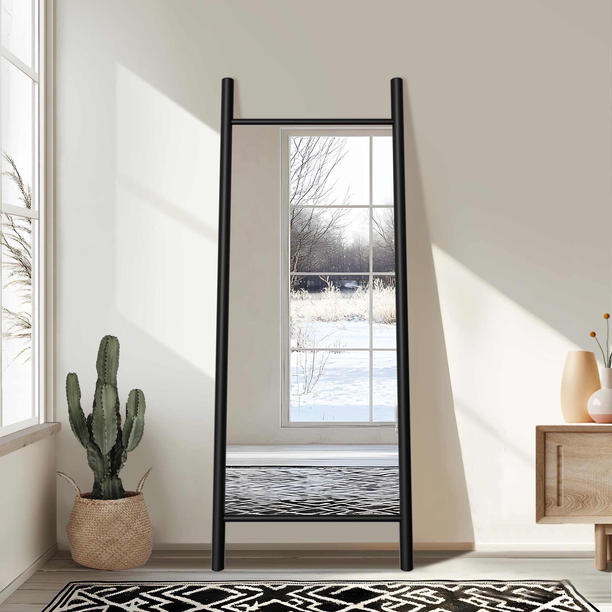 Solid Wood Right Angle Rectangular Full Length Mirror with Stand