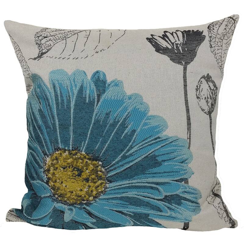 HomeRoots 18"x18" Blue Polyester and Cotton Blend Floral Zippered Pillow
