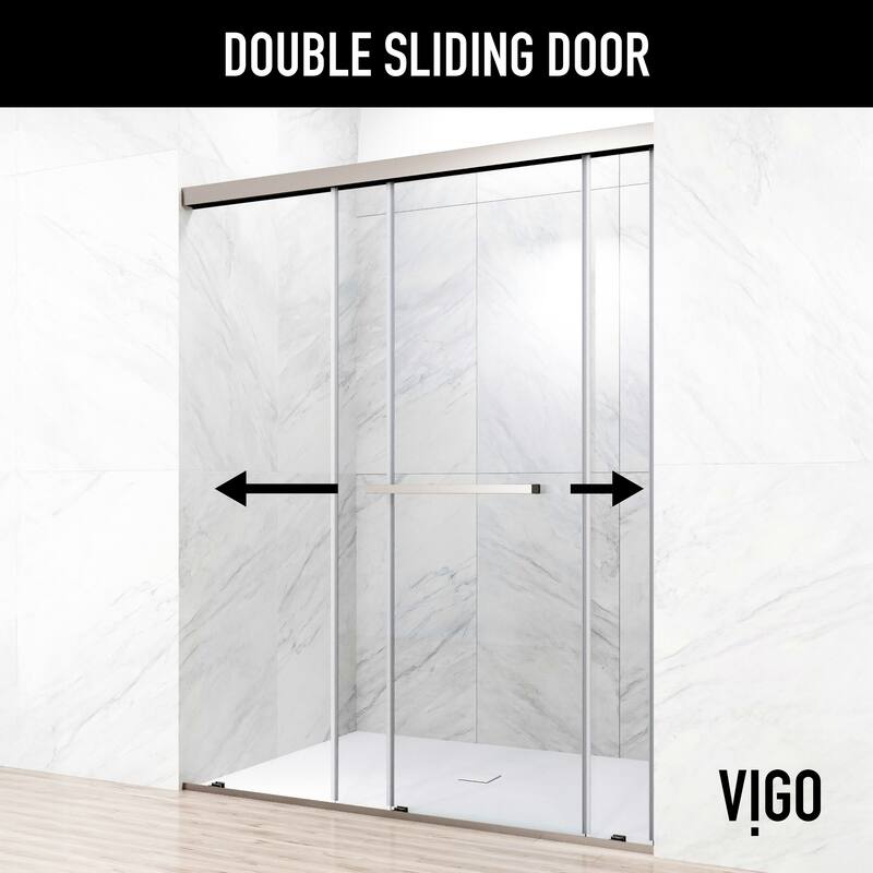 VIGO Satro E-Class 52 to 60 in. W x 74 in. H Semi-Frameless Double-Sliding Shower Door with Clear Tempered Glass