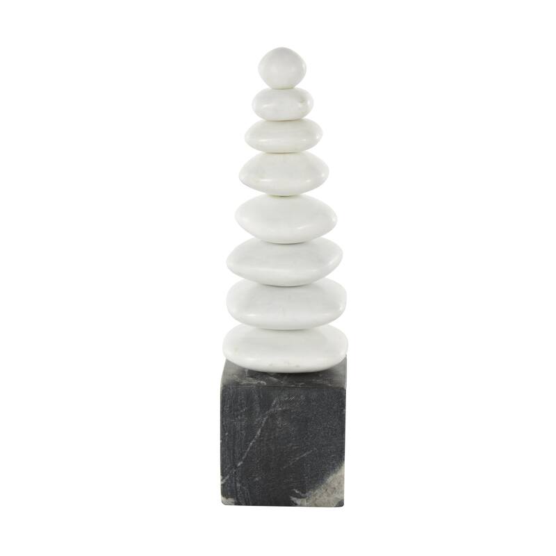 Marble Abstract Stacked Stone Sculpture with Black Block Base - White - Roche River Decor
