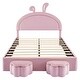 preview thumbnail 8 of 8, Full Size Upholstered Rabbit-Shape Bed with 2 Storage Stools, Velvet Platform Bed with Cartoon Ears Shaped Headboard, Pink