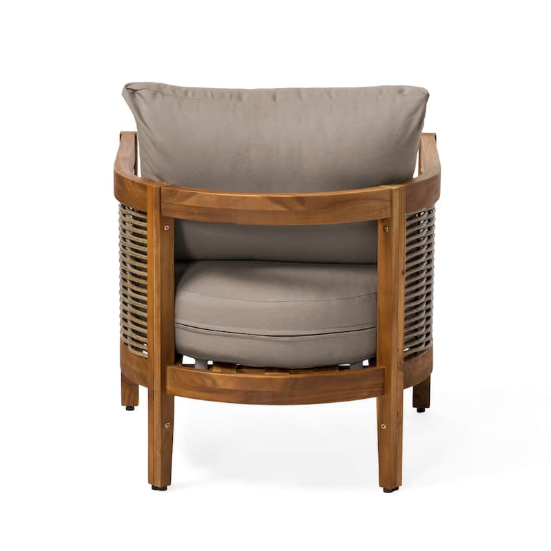 Burchett Outdoor Acacia Wood and Wicker Club Chairs (Set of 2) with Optional Sunbrella Cushions by Christopher Knight Home