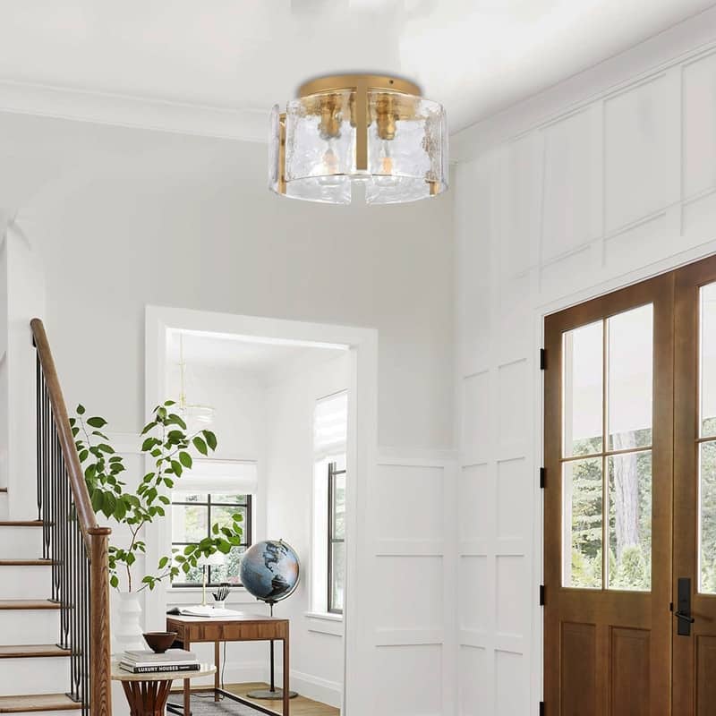 3 Light flush mount ceiling light gold ceiling light fixture glass, metal hallway lighting - 15
