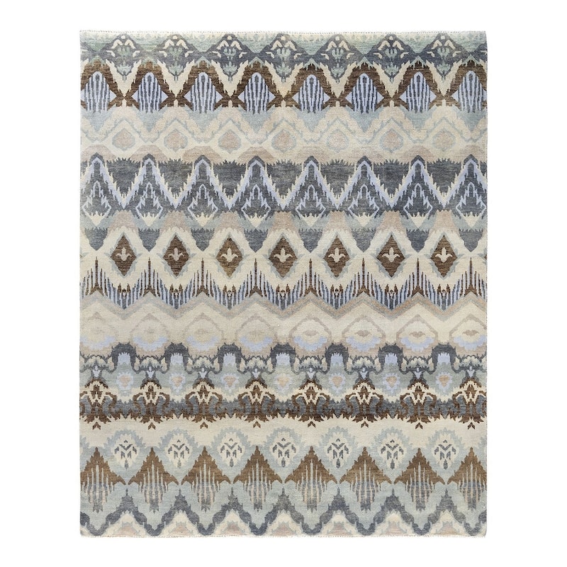 Ikat One-of-a-Kind Handmade Area Rug - Beige, 8' 0" x 9' 10" - 8' 0" x 9' 10"