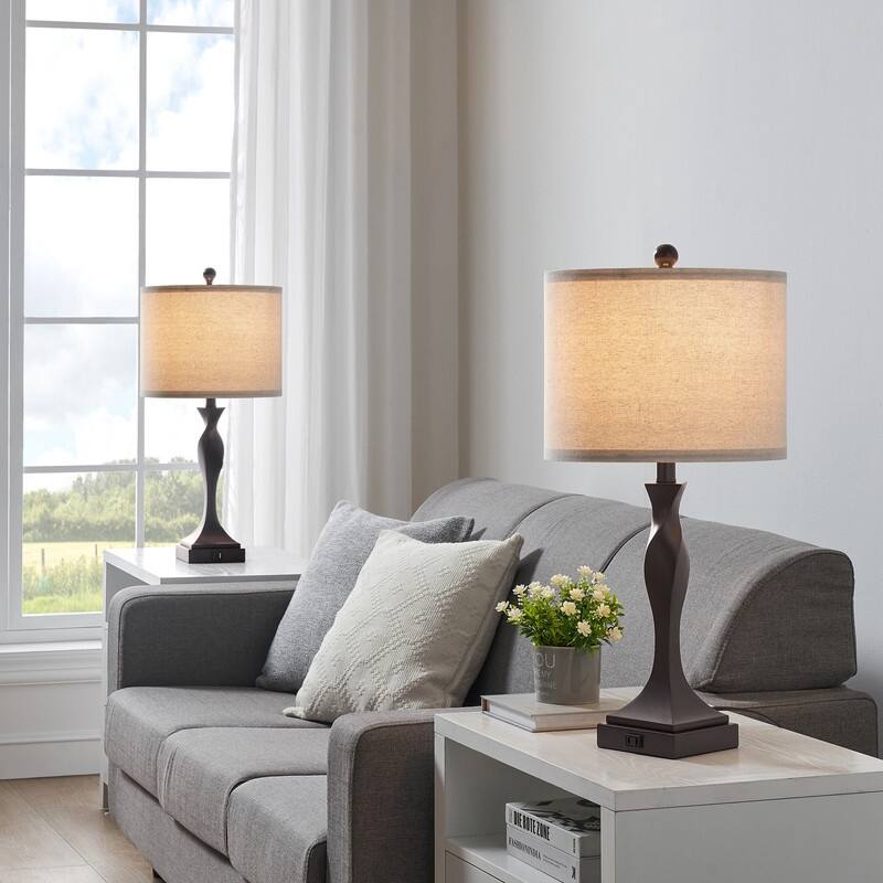 KAWOTI 25.62 inch Table Lamp Set with USB Ports, Bulbs(Set of 2)