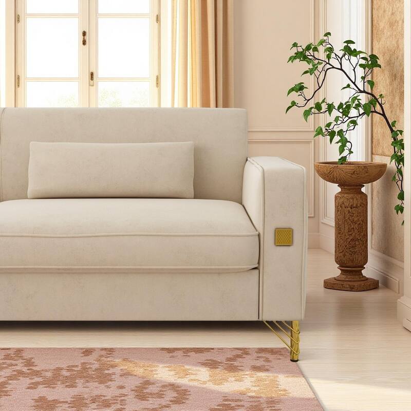 Roomfitters Mid-Century Modern Upholstered Sofa with Gold Metal Legs and Square Arms, Elegant Couch for Living Room