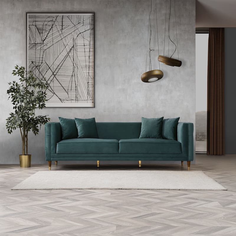 Macey Mid-Century Modern Rectangular Pillow Back Velvet Sofa