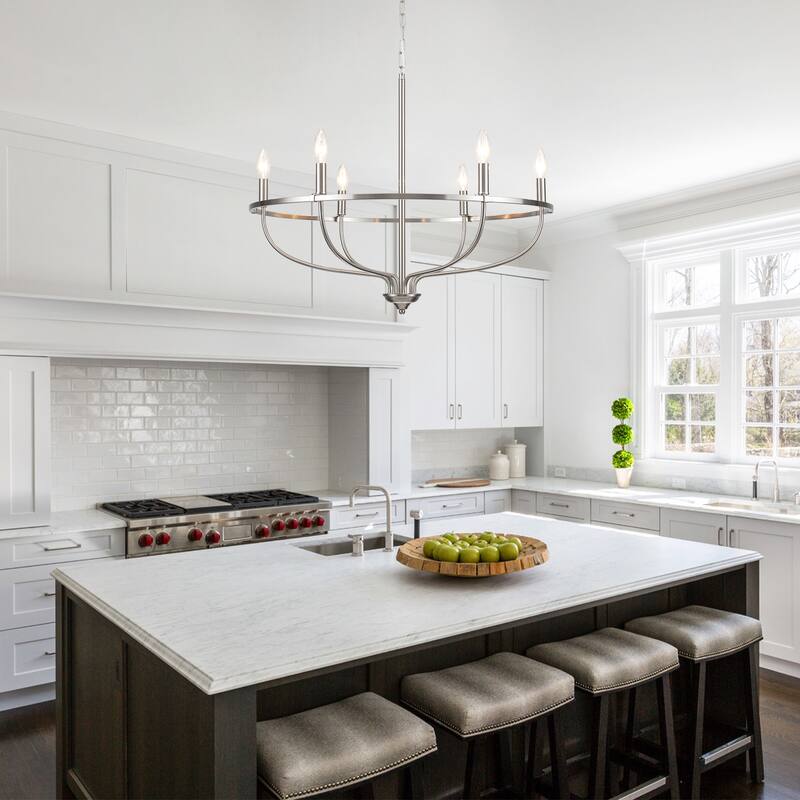 6-Light Circle Candlestick Hanging Linear Chandelier Lighting Island Chandelier Fixture for Kitchen Island