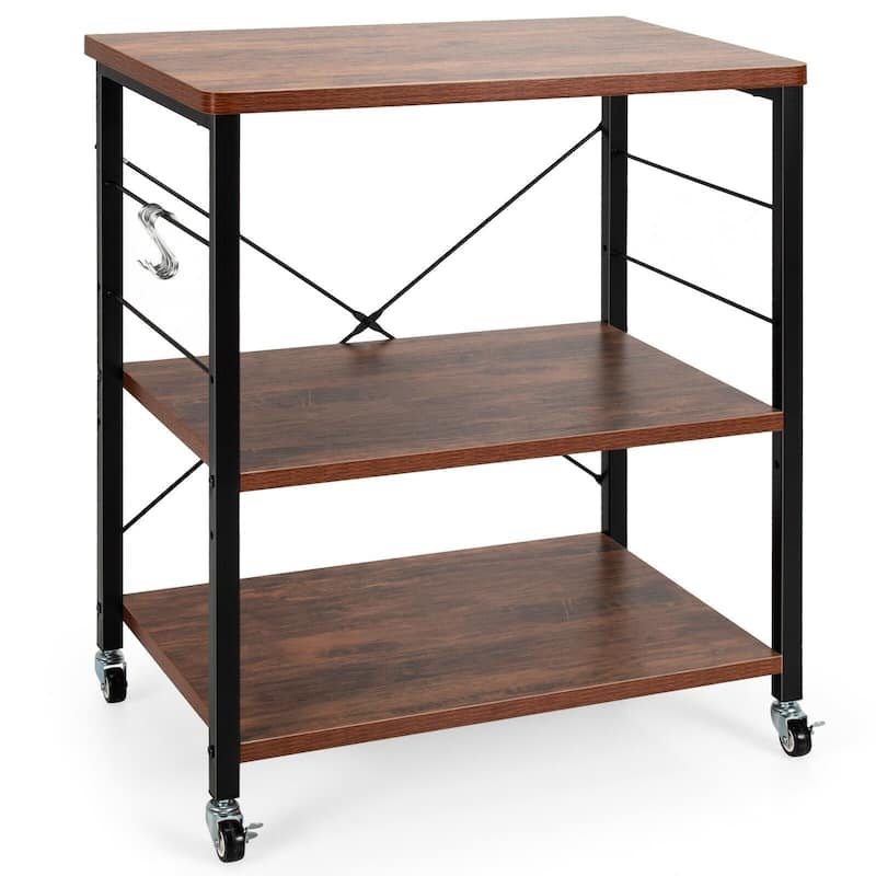 3-Tier Kitchen Baker's Rack Microwave Oven Storage Cart with Hooks - 23.5" x 16" x 29" (L x W x H)