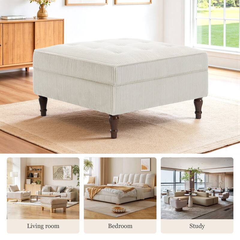31.78" W Oversized Square Upholstered Storage Ottoman with Wooden Tray