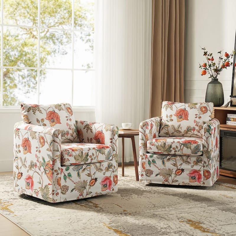 Erkenbald Modern Slipcovered Swivel Chair with Reversible Cushion and Washable Cover Set of 2 by HULALA HOME