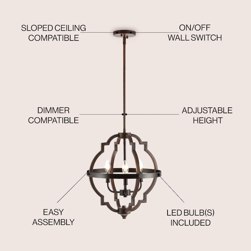 Paysan 16.75" 3-Light Adjustable Iron Rustic Industrial LED Pendant, Oil Rubbed Bronze by JONATHAN Y