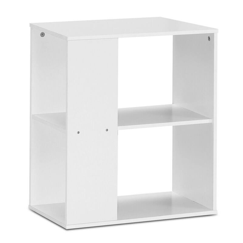 Gymax 2-Tier Side Sofa End Table Bedside Nightstand Table White/Brown
